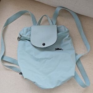 Pastel Blue Canvas Backpack with Flap Closure